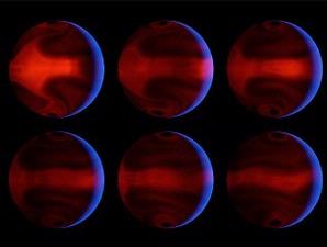 Ilustrasi gelombang panas yang terbentuk akibat perubahan suhu ekstrim di permukaan planet HD 80606b saat mendekati orbit yang sangat dekat dengan bintangnya